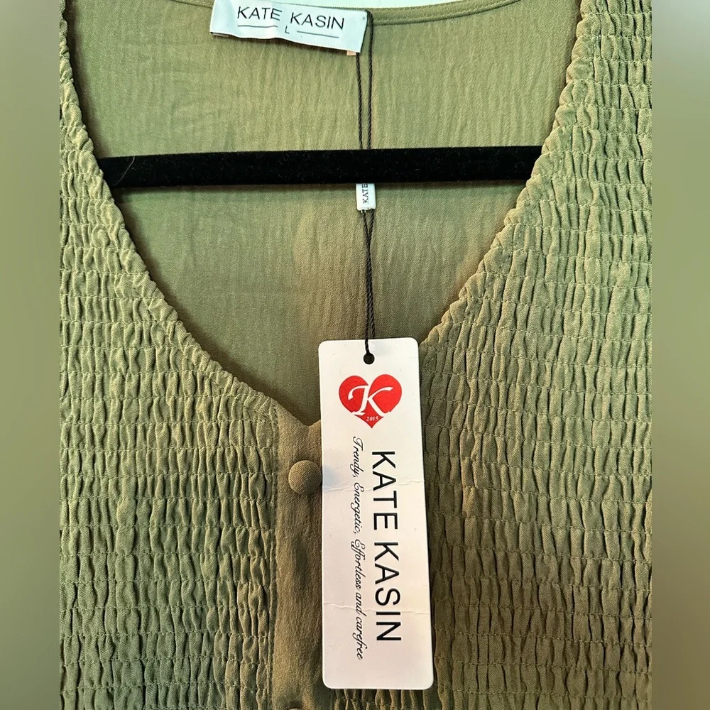 Kate Kasin Elegant Olive Green Maxi Dress Sz L NWT - Picture 6 of 6